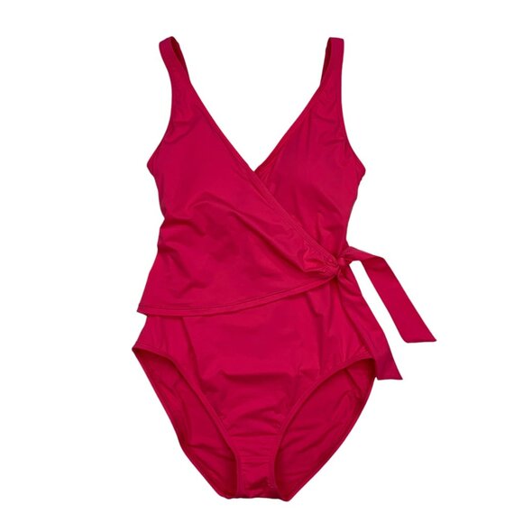 Tommy Bahama Wrap Front One Piece Swimsuit 8 Coral Coast Soft Cups Tie Resort - Picture 1 of 12